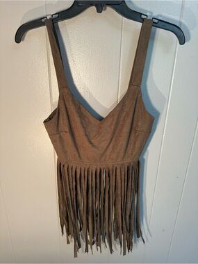 Suede-Look Fringe tank top by CY U.S.A. Olive green